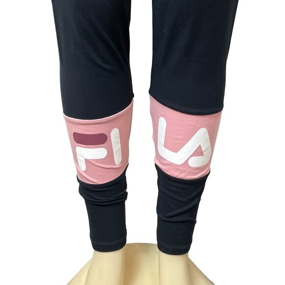 Fila Dina Black & Pink Logo Pull On Womens Leggings Sz XL - New - Picture 3 of 7